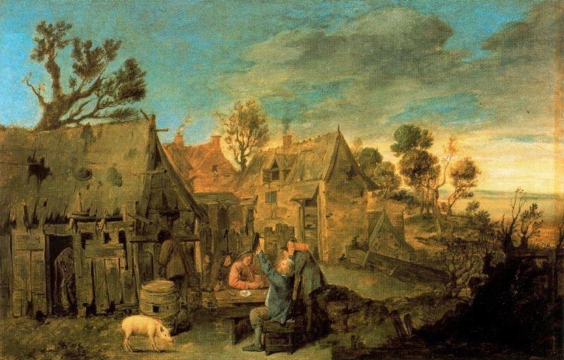 Adriaen Brouwer Village Scene with Men drinking
